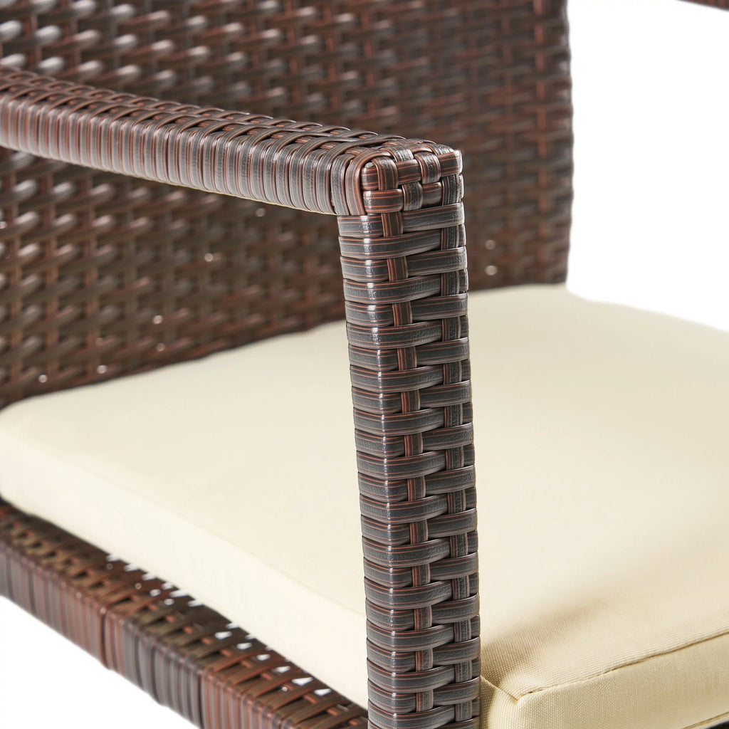 Maxwell Outdoor 8 Seater Expandable Wood and Wicker Dining Set, Brown, Cream
