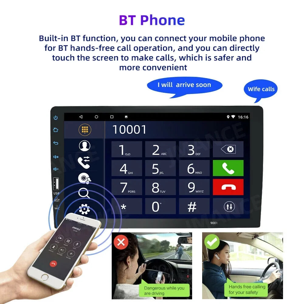 JMANCE MP5 Carplay Android Auto Car Audio GPS 9" Single Din FM Radio with Camera