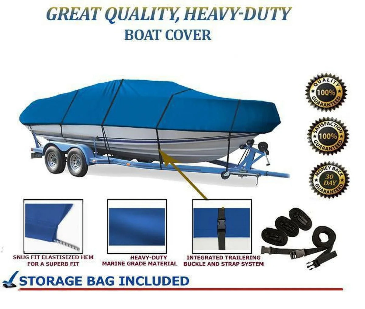 BLUE, GREAT QUALITY BOAT COVER Compatible for ALUMACRAFT TOURNAMENT PRO 195 CS 2007-2010