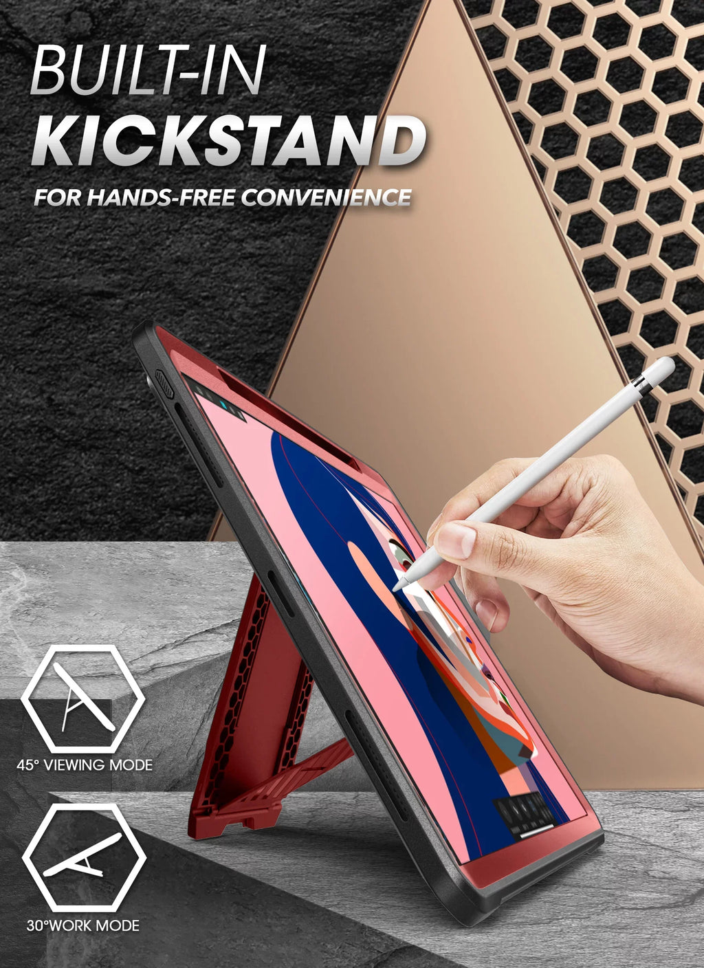 SUPCASE Unicorn Beetle Pro Series Case for iPad Pro 12.9 Inch (2021 / 2020), Support Pencil Charging with Built-in Monitor Protector Full-Body Rugged Kickstand Protective Case (Ruddy)