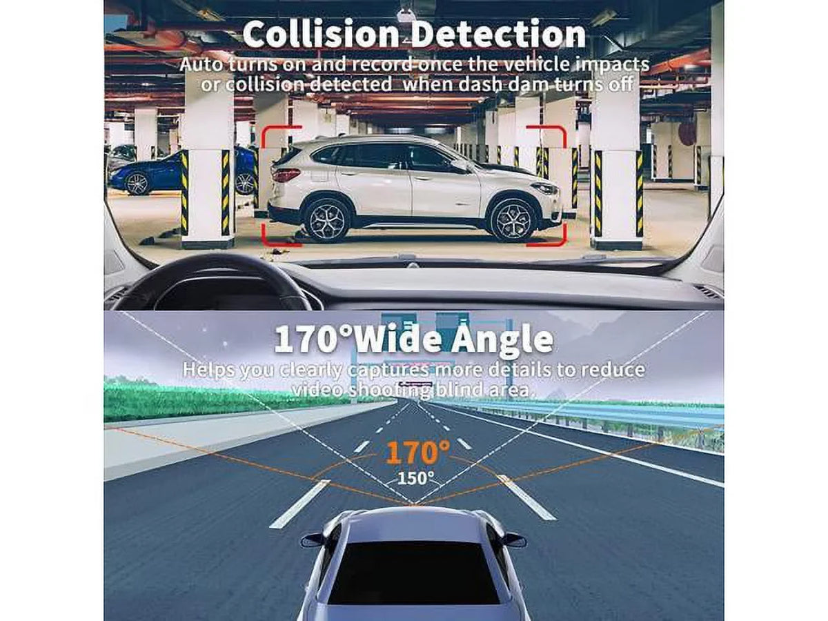 Dash Cam 1080P Full HD, 2 Mounting Options, On-Dashboard Camera Video Recorder Dashcam for Cars with 3" LCD Display, Night Vision, WDR, Motion Detection, Parking Mode, G-Sensor, 170° Wide Angle