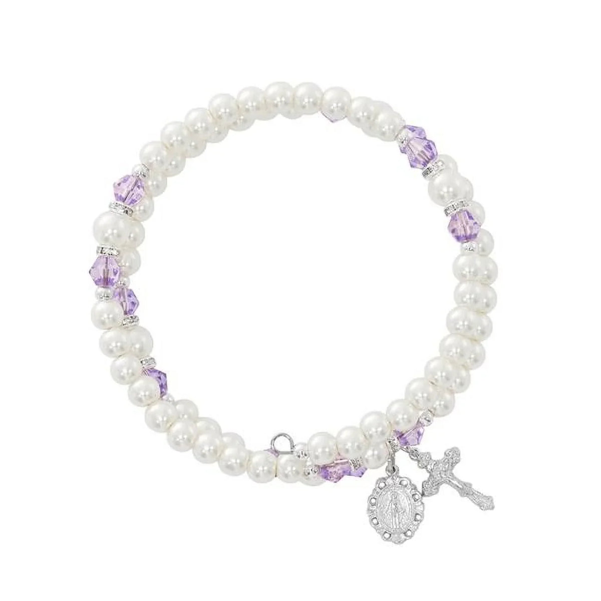 Mcvan BR7AM June Amethyst Crystal & Pearl Beads Stretch Bracelet