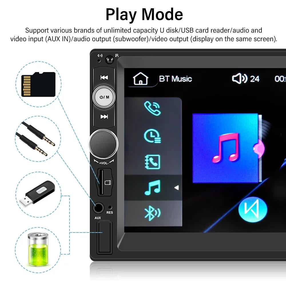 Podofo Double 2 Din 7'' Universal Car Stereo Radio Carplay Android Auto Mirror Link HD Touch Display Car Audio Multimedia Player MP3 MP5 Bluetooth FM USB(Rear Camera Not Included)