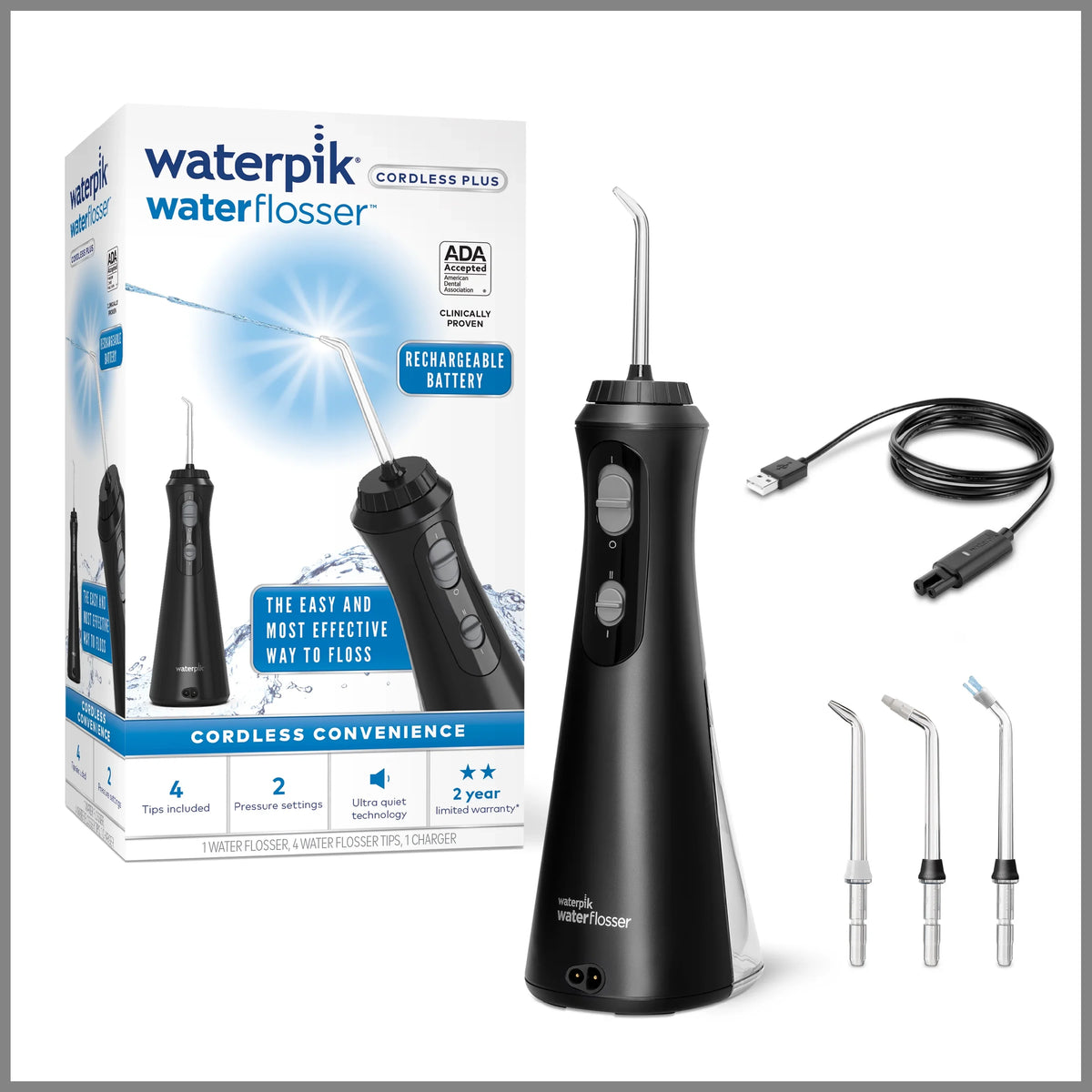 Fluid Cordless Plus Portable Liquid Flosser Oral Irrigator, Black