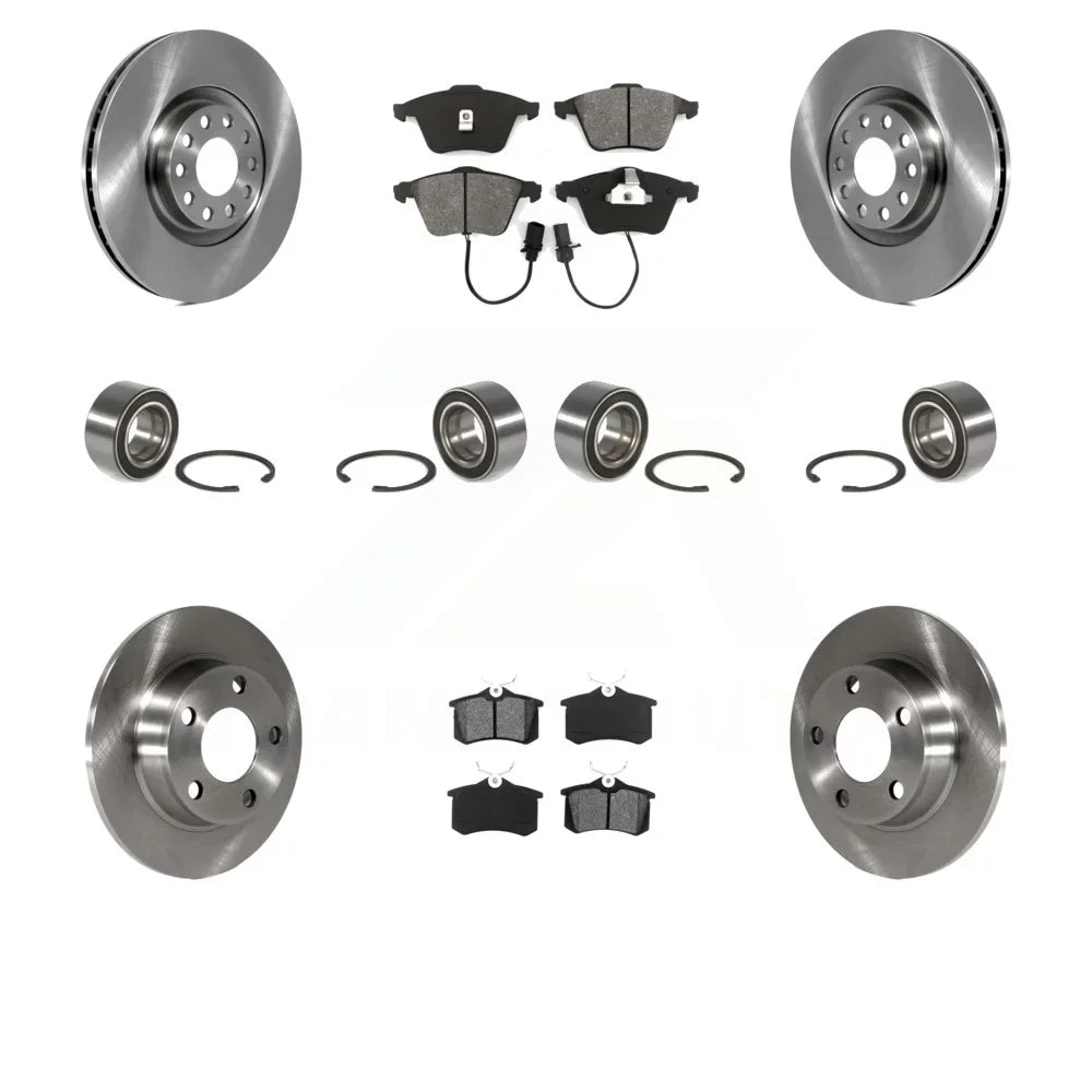 Transit Auto - Front Rear Wheel Bearings Disc Brake Rotors And Semi-Metallic Pads Kit (10Pc) For Audi Allroad Quattro With Single Piston Caliper KBB-106855