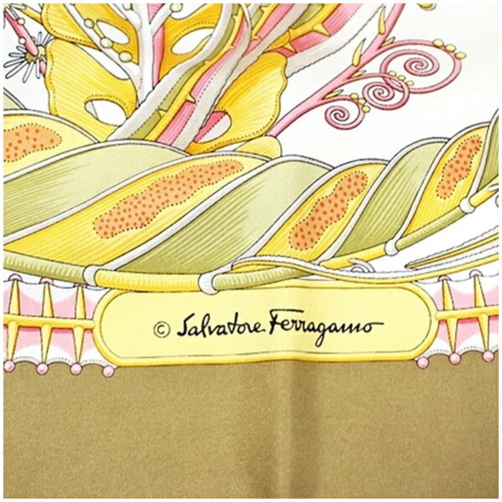 Pre-Owned Salvatore Ferragamo Silk Scarf Muffler Fish Pattern Beige SALVATORE FERRAGAMO Women's (Good)