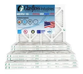 Glasfloss 15x25x1 - MERV 10 -Qty:12 - Furnace Air Filter - Made in USA (Actual Size: 14.5 x 24.5x7/8 inch)