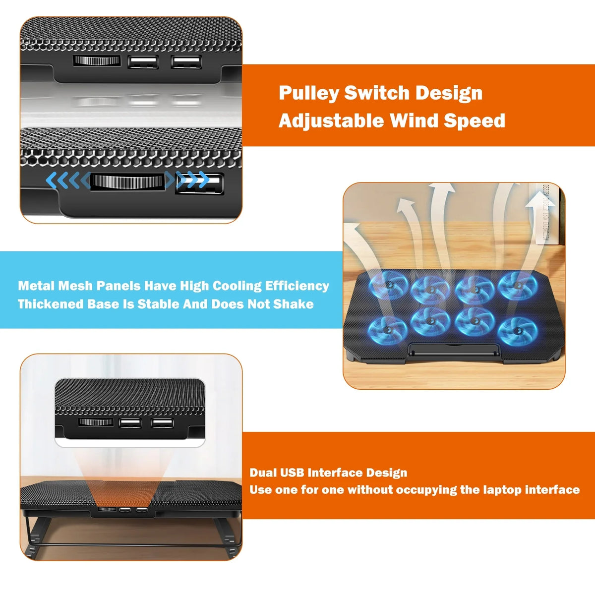 Htovila Mobile pc Cooling Fan, 10-15.6 Inch with Adjustable Fan Strength and 2 USB Ports