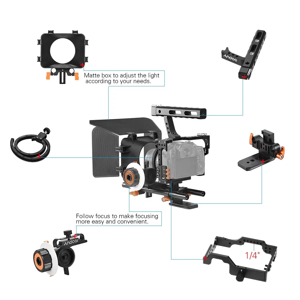 Moobody C500 Aluminum Alloy Camera Camcorder Video Cage Rig Kit Film Making System w/ Matte Box for GH4 Replacement for A7S/A7/A7R/A7RII/A7SII/A7IV ILDC Mirrorless Camera