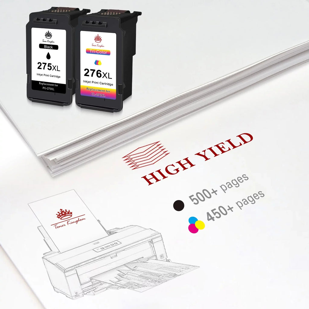 Toner Kingdom PG-275 CL-276 Ink Cartridges for Ink 275 and 276 High Capacity 275XL 276XL Ink Cartridges for PIXMA TS3520 TS3522 TS3500 TR4720 TR4722 TR4700 Printers (2 Black, 1 Color)