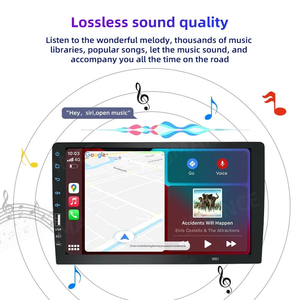 JMANCE MP5 Carplay Android Auto Car Audio GPS 9" Single Din FM Radio with Camera