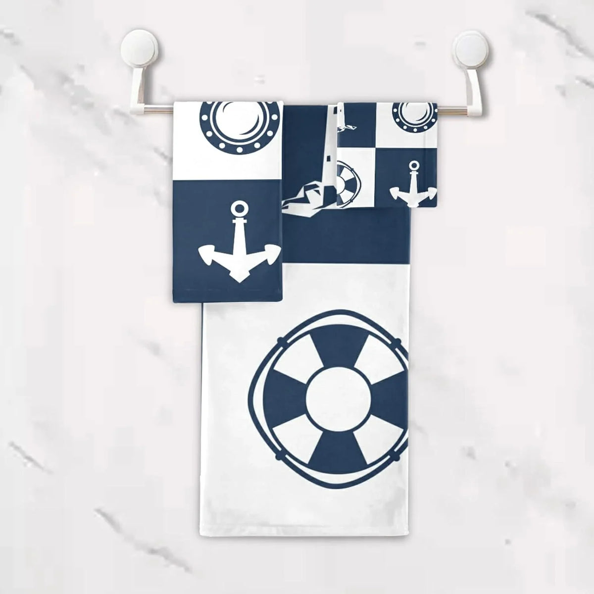 GZHJMY Bath Towel Sets for Bathroom Hand Towels Fingertip Towels Sailing Vessel Anchor Lighthouse Checked 3 Piece Decorative Soft Cotton Absorbent
