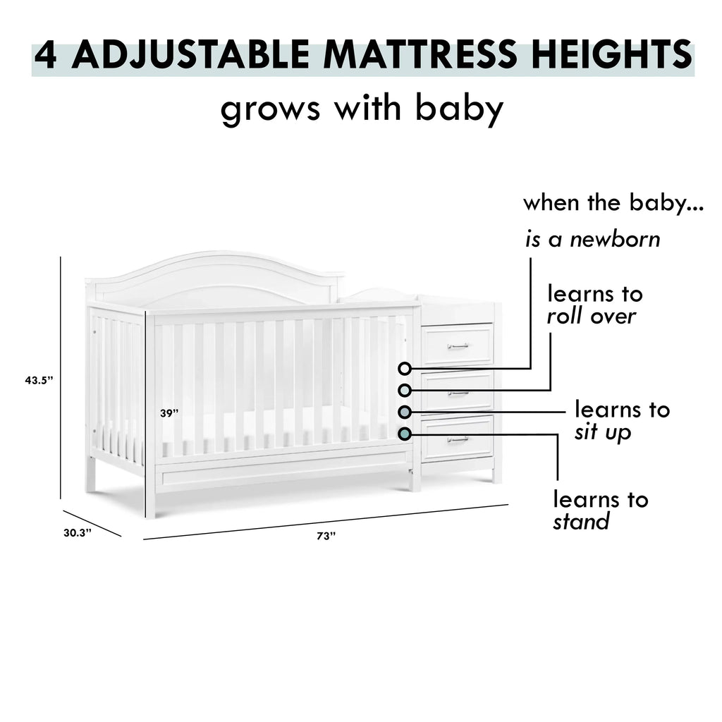 DaVinci Charlie 4-in-1 Convertible Crib and Changer Combo in White