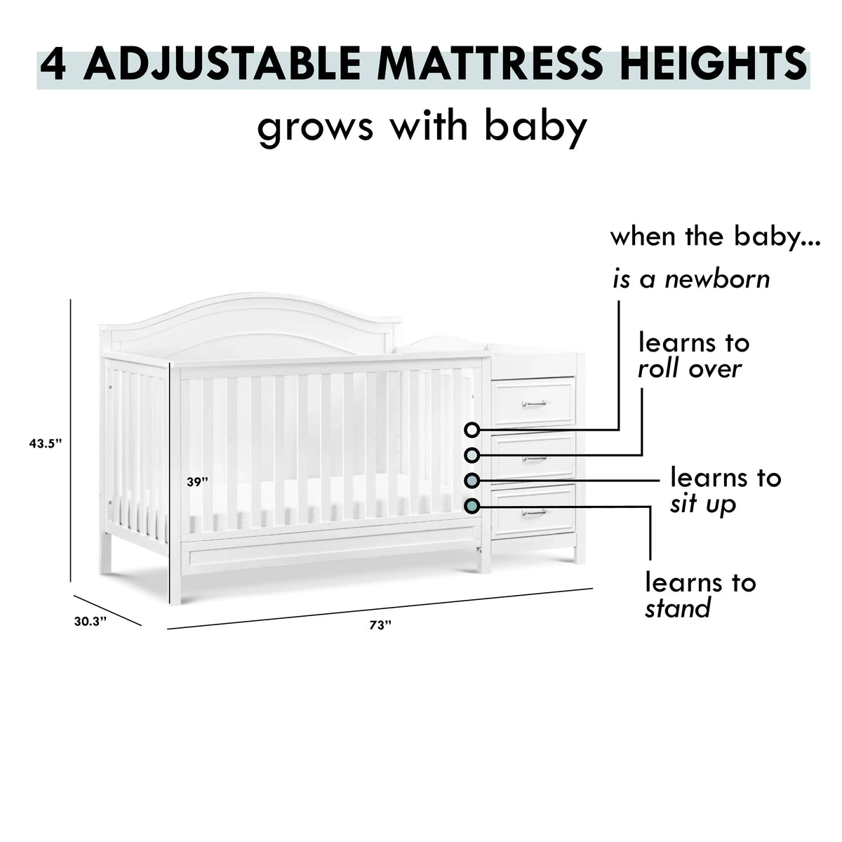 DaVinci Charlie 4-in-1 Convertible Crib and Changer Combo in White