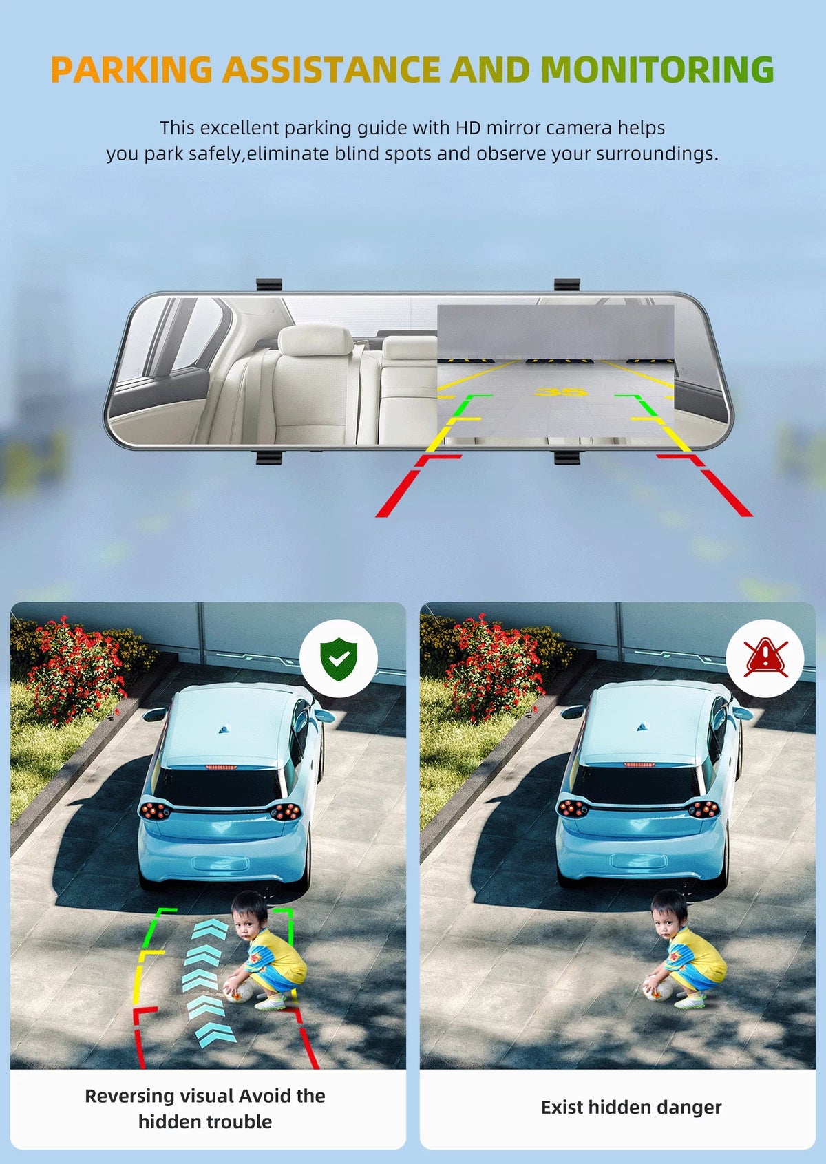 TOGUARD Mirror Dash Cam for Cars, 1080P HD Rear View Mirror Camera, 5'' IPS Full Touch Display Front and Rear Dual Dash Camera with G-Sensor, Parking Monitor, Loop Recording, Parking Assistant