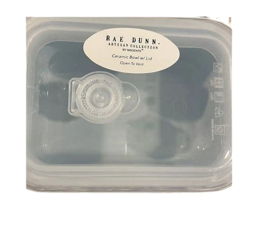 Rae Dunn EASTER TREATS Ceramic Blue Rectangle Bowl with Lid and Vent Black LL Letters Easter Kitchen Leftovers