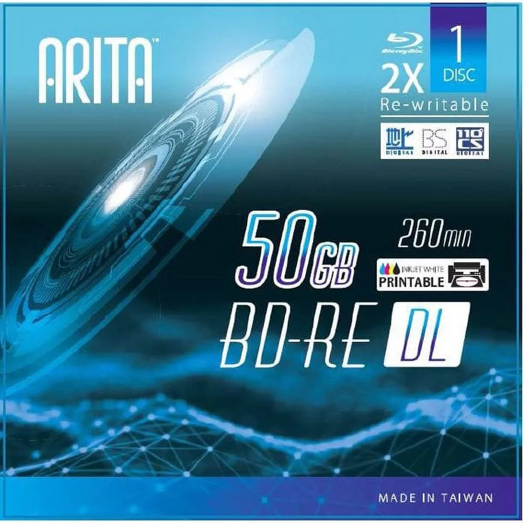 10 Pack Arita BD-RE DL Rewritable 50GB Double Layers 2X 260Min White Inkjet Hub Printable Blank Disc w/ Jewel Case