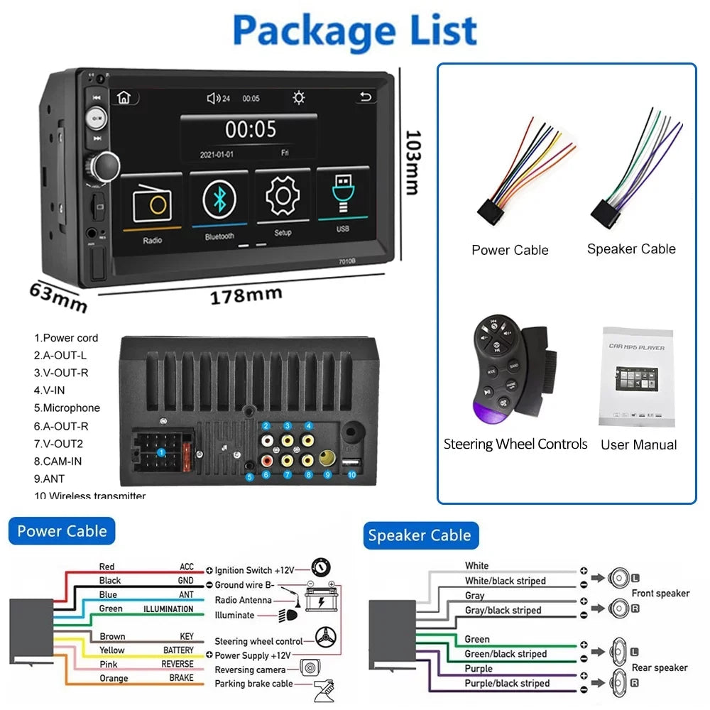 Podofo Double 2 Din 7'' Universal Car Stereo Radio Carplay Android Auto Mirror Link HD Touch Display Car Audio Multimedia Player MP3 MP5 Bluetooth FM USB(Rear Camera Not Included)