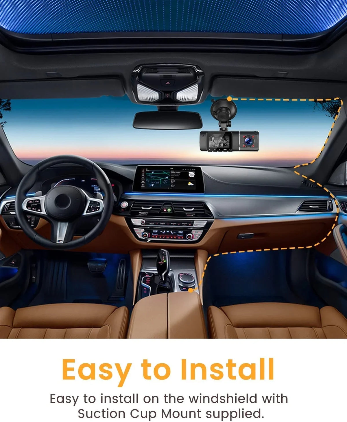 Toguard Dual Dash Cam with IR Night Vision, FHD 1080P Front and 720P Inside Cabin Uber Dash Camera, 1.5 inch LCD Display