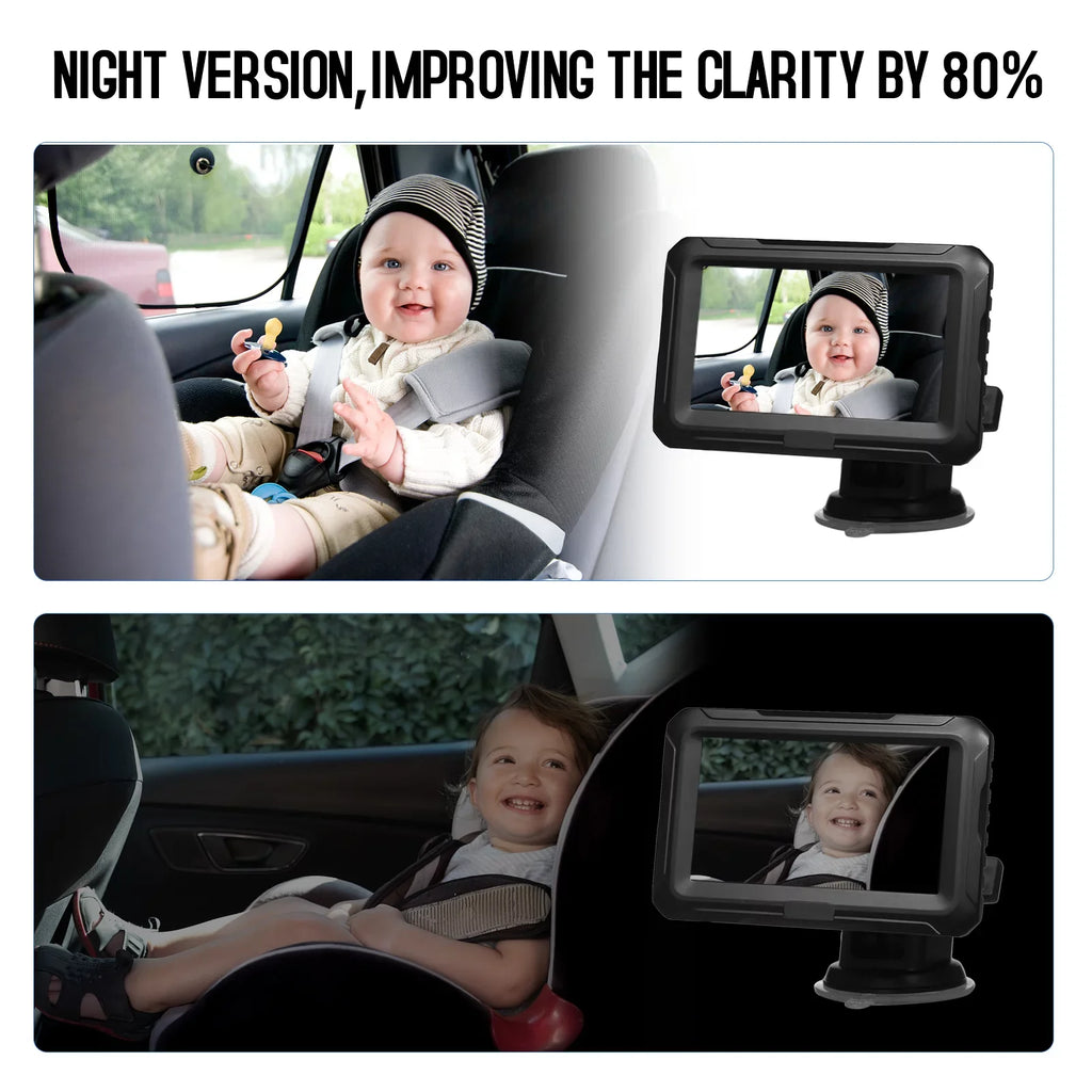 Shinysix Baby Car Mirror, 1080P Baby Monitor with Camera Baby Car Mirror with 4.3'' IPS Display Night Vision Function Adjustable Wide View Angle for Infants Kids Pets