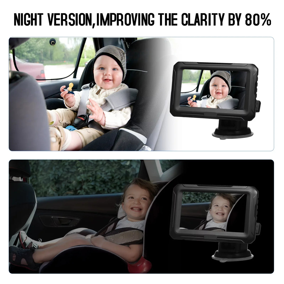 Shinysix Baby Car Mirror, 1080P Baby Monitor with Camera Baby Car Mirror with 4.3'' IPS Display Night Vision Function Adjustable Wide View Angle for Infants Kids Pets