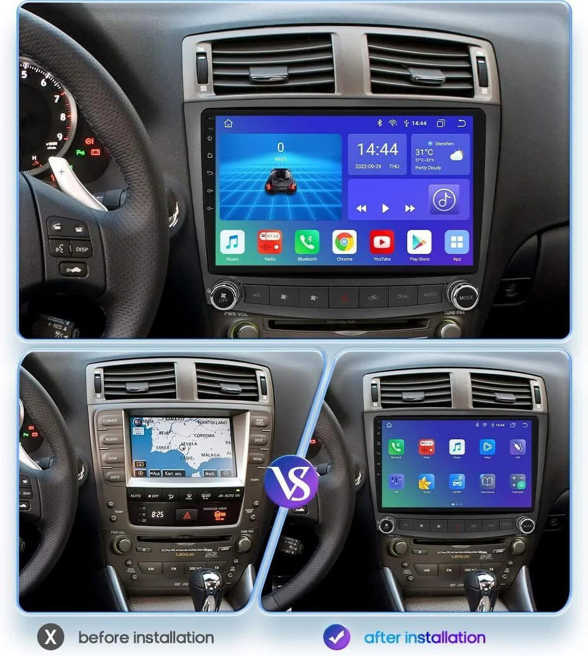 FOR LEXUS IS250 IS350 2006-2012 ANDROID 12 CARPLAY CAR STEREO RADIO GPS BT 4+32G