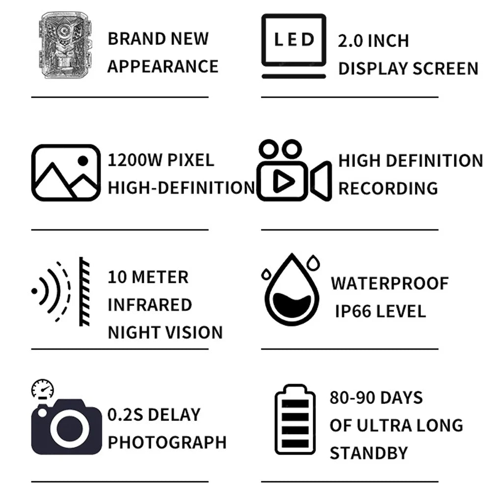 Shinysix Sport Camera,Use 2.0inch TFT Camera Day Dual Observation IP66 Liquid TFT Display Video Infrared Camera Day Dual Use 2.0inch 1080P Infrared Camera 2.0inch TFT Display Video Camera Animal