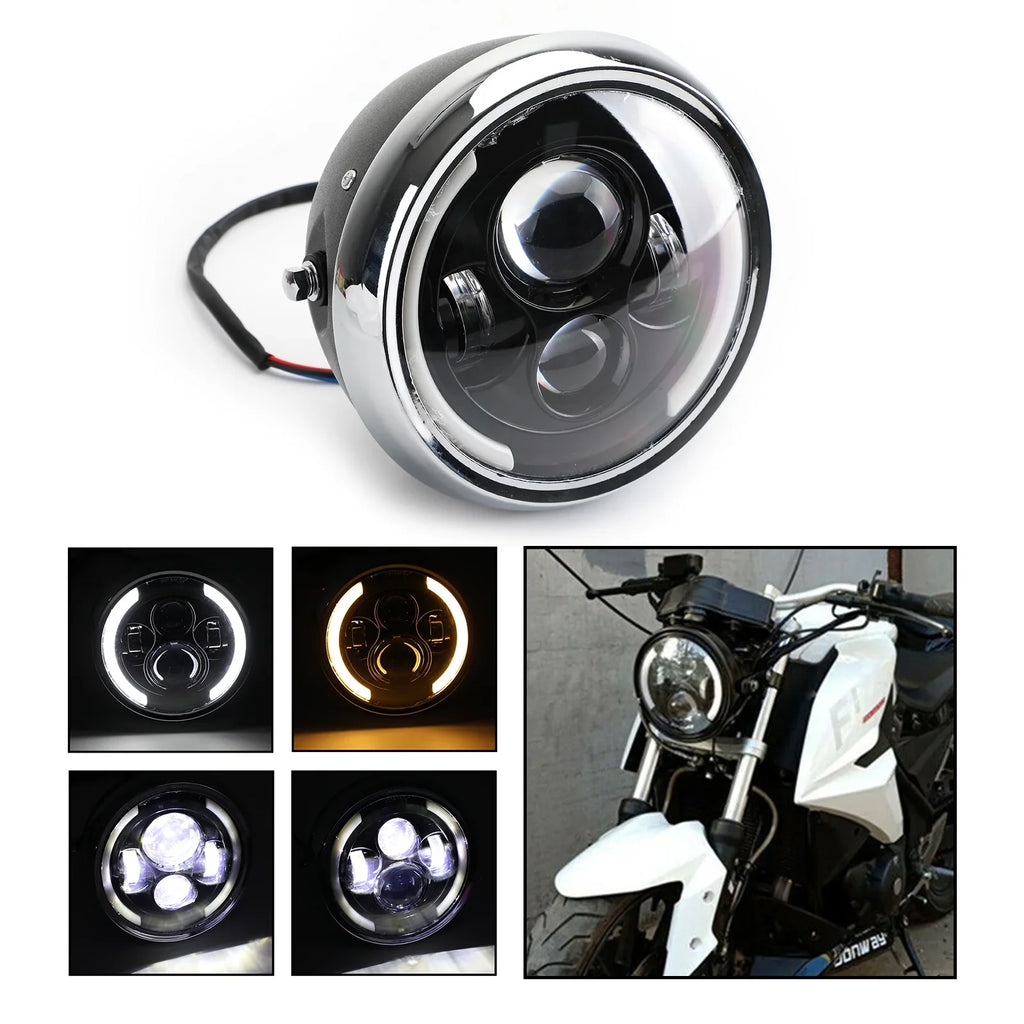 7 Inch LED Headlight for Motorcycle Dyna Cafe Racer Bobber Hi/Lo Fog Driving DRL