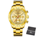 Men Watch Multifunction Sub-Dials Chronograph Luminous Hands Sport Fluid Wristwatch Stainless Steel Strap Relogio Masculino