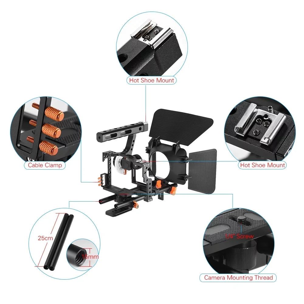Moobody C500 Aluminum Alloy Camera Camcorder Video Cage Rig Kit Film Making System w/ Matte Box for GH4 Replacement for A7S/A7/A7R/A7RII/A7SII/A7IV ILDC Mirrorless Camera