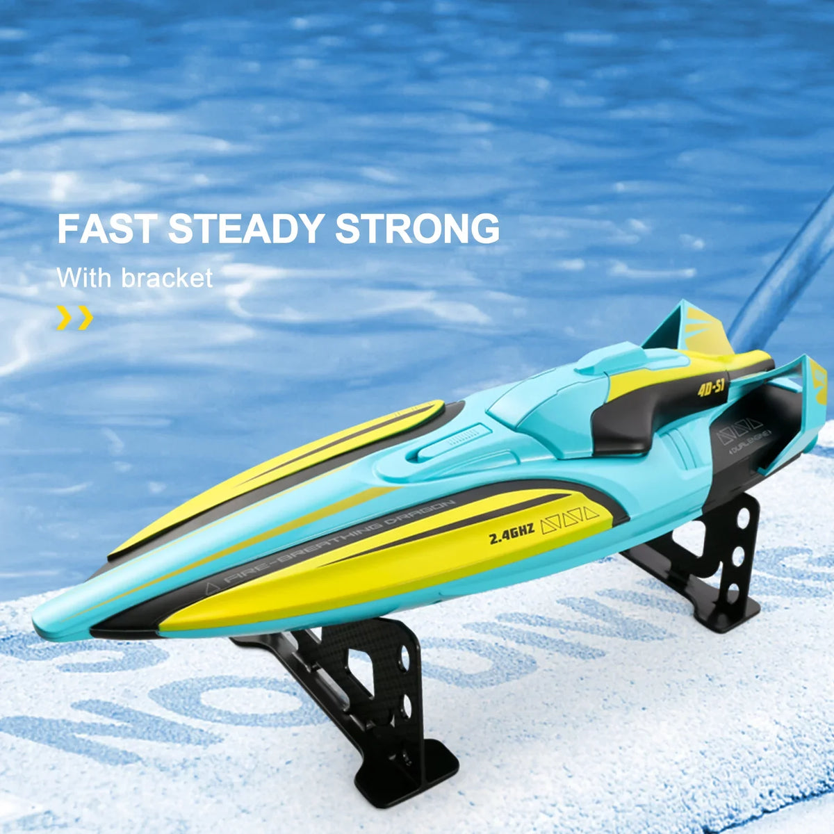 4DRC S1 RC Boat - Remote Control Boat for Pools and Lakes, 4 Channel 2.4GHZ Remote Control, and Rechargeable Boat Battery，Yellow