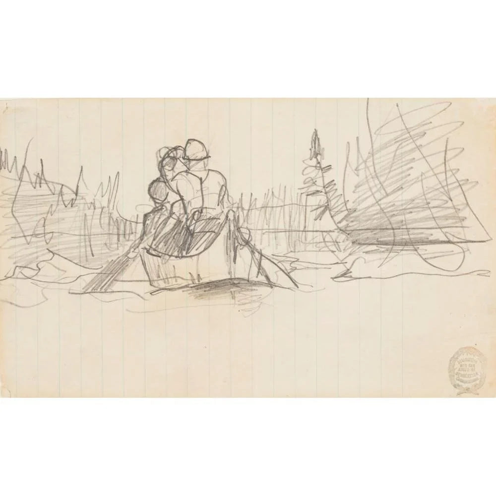 Winslow Homer 18x12 Black Ornate Wood Framed Double Matted Museum Art Print Titled - Two Men in a Canoe (1897)