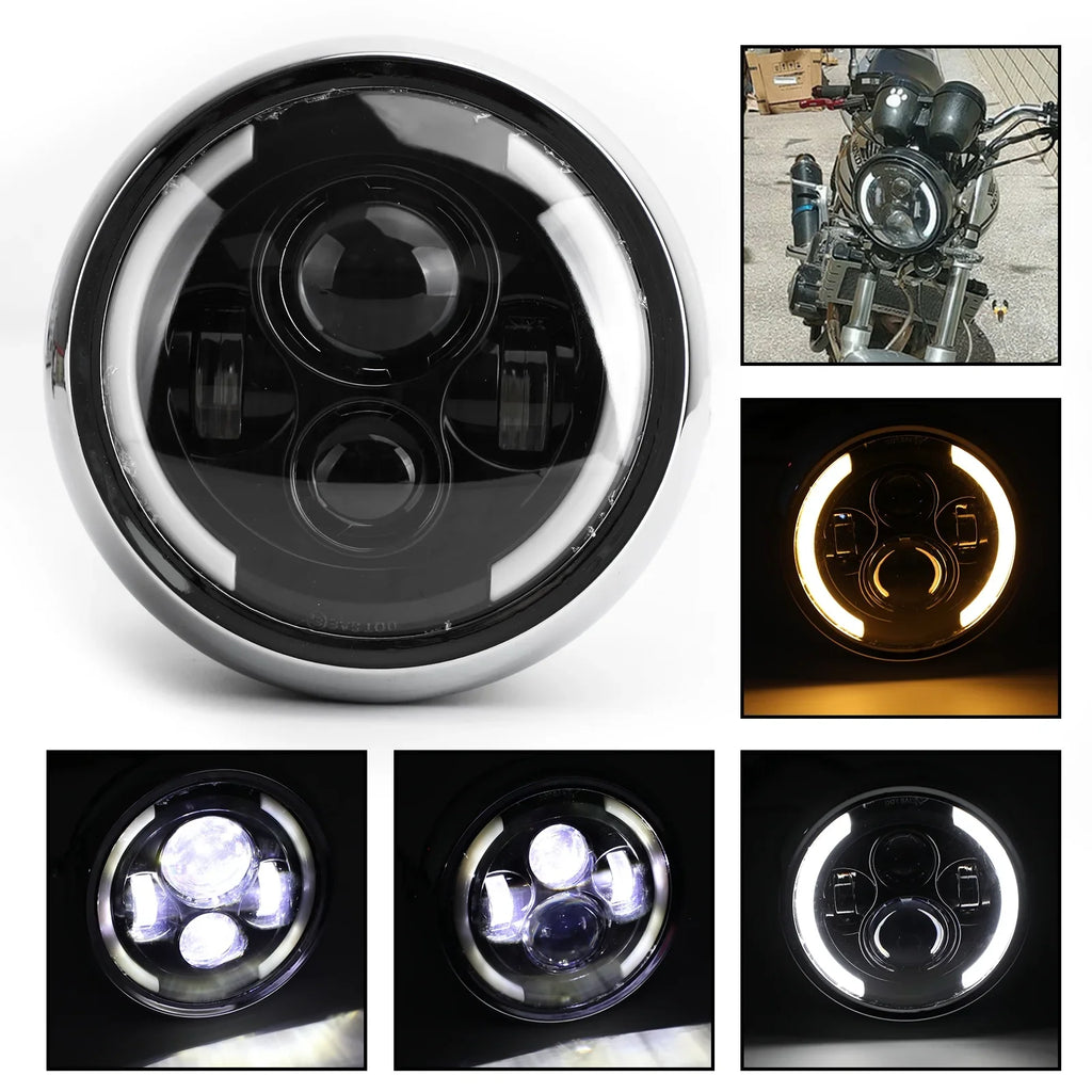 7 Inch LED Headlight for Motorcycle Dyna Cafe Racer Bobber Hi/Lo Fog Driving DRL