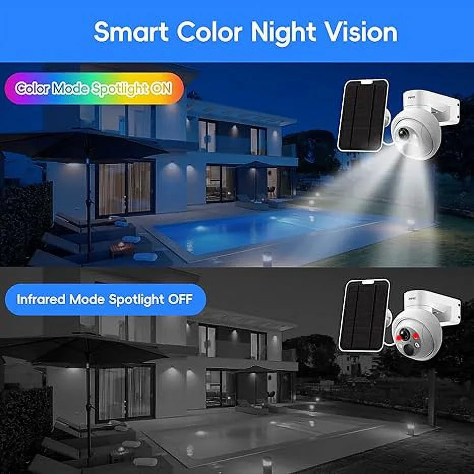 4MP HD Solar Security Camera Outdoor, Security Camera Wireless WiFi With 9000mAh Battery Capacity, 360° View, PIR Motion Detection, Full Color Night Vision, IP66 Liquid Two-Way Talk