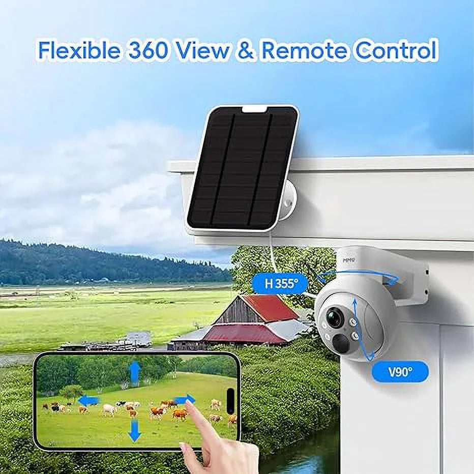 4MP HD Solar Security Camera Outdoor, Security Camera Wireless WiFi With 9000mAh Battery Capacity, 360° View, PIR Motion Detection, Full Color Night Vision, IP66 Liquid Two-Way Talk