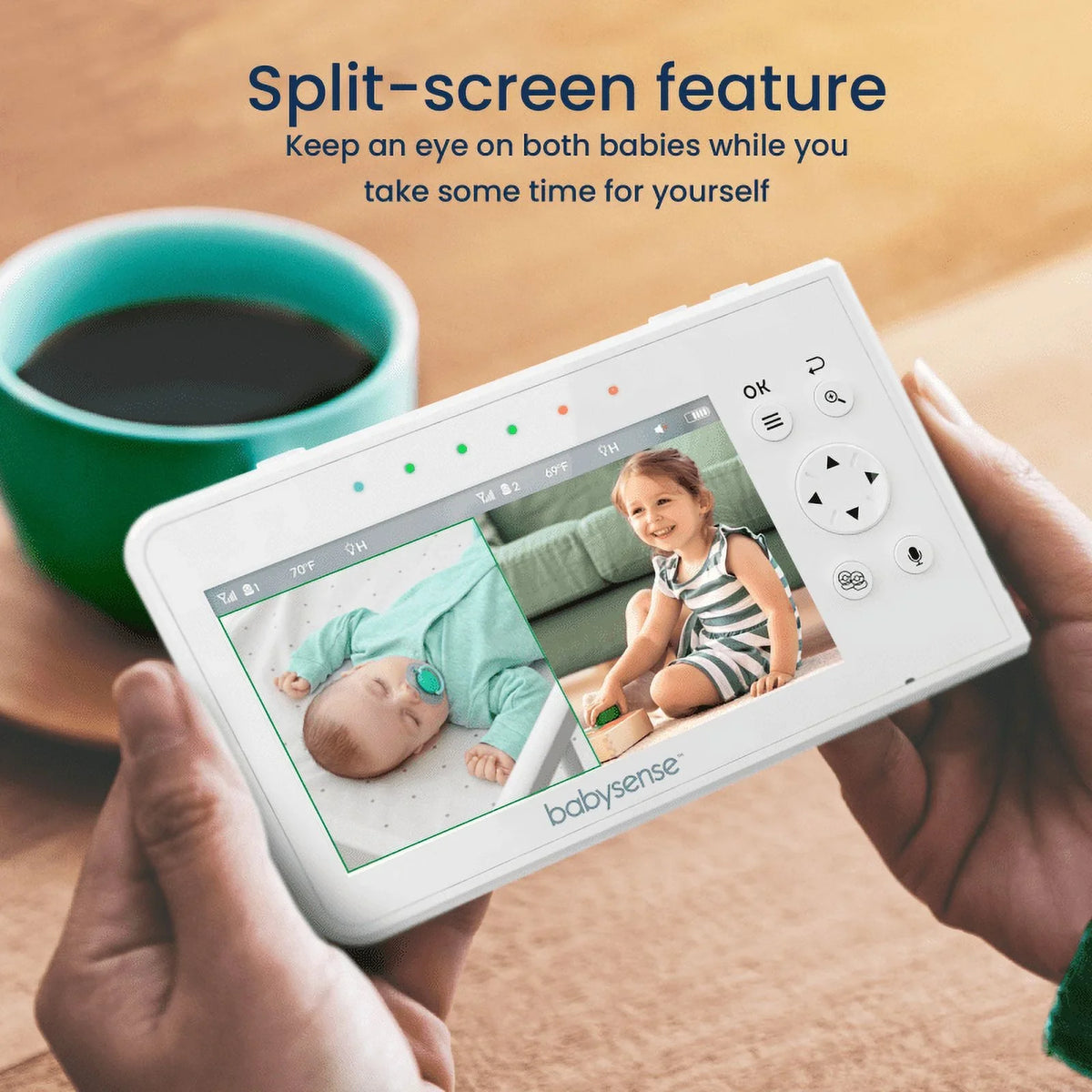 Babysense Split Monitor Video Baby Monitor, 4.3" Display with 2 PTZ Cameras, Long Range, Night Light & Vision, Two-Way Talk, V43