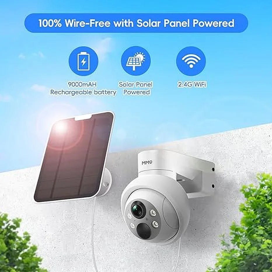 4MP HD Solar Security Camera Outdoor, Security Camera Wireless WiFi With 9000mAh Battery Capacity, 360° View, PIR Motion Detection, Full Color Night Vision, IP66 Liquid Two-Way Talk