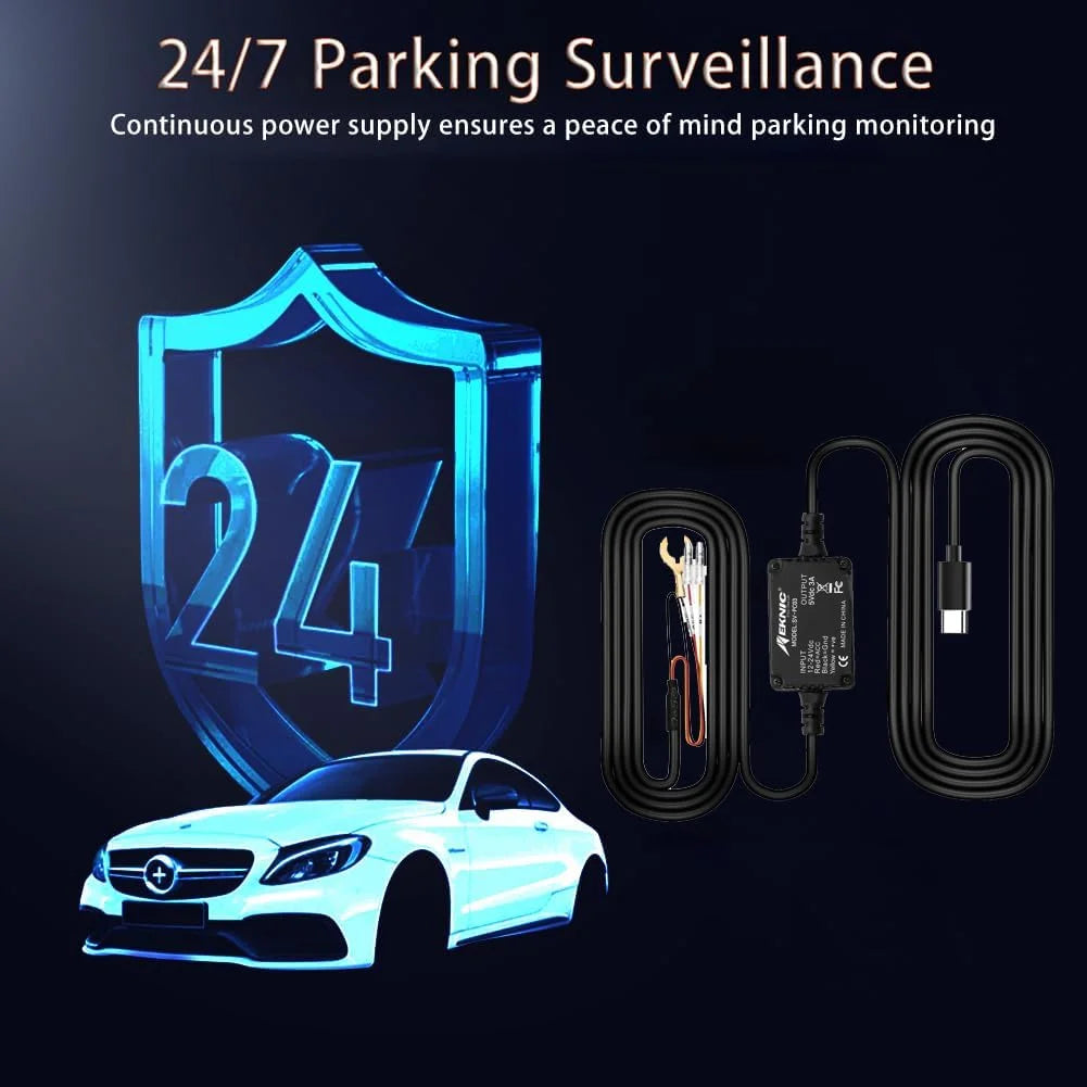 Dash Cam Hardwire Kit Type C USB Car Dash Camera Charger Power Cord 12V to 30V Input, 5V 3A Output Compatible