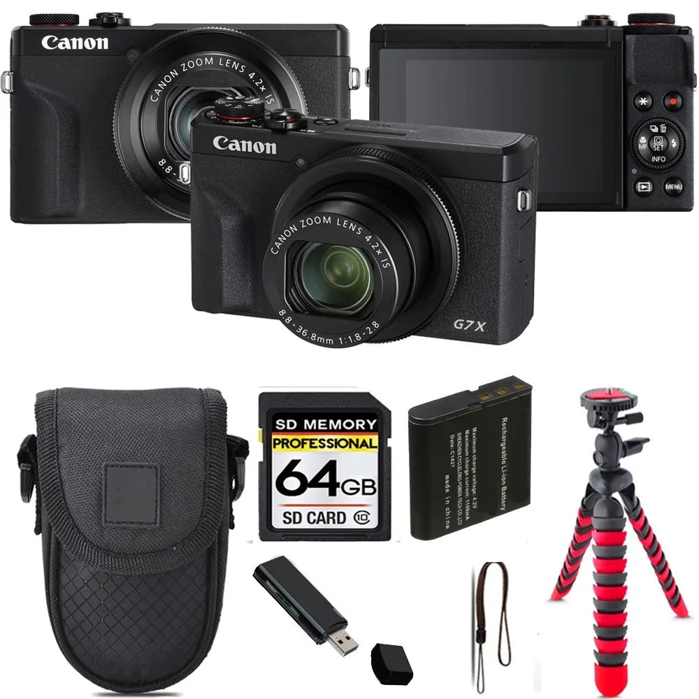 PowerShot G7 X Mark III Digital Camera (Black) + Tripod + Case - 64GB Kit