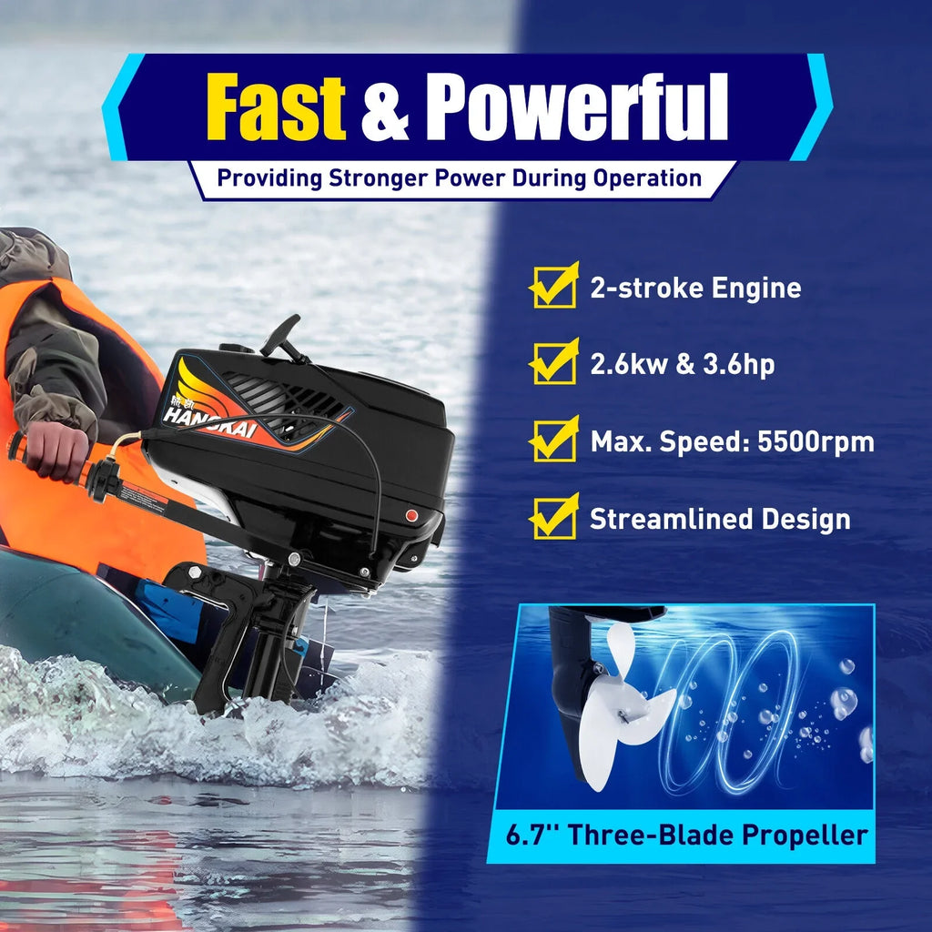 HANGKAI 2 Stroke 3.6 Outboard Motor Fishing Boat Engine Liquid Cooling CDI Outboard Boat Motor 90cm/35.4in