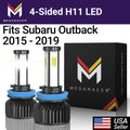 Mega Racer Subaru Outback 4 Sided H11 H9 H8 LED Headlight Bulbs 6000K Diamond White 12V 60W 10000LM Subaru Outback 2015 2016 2017 2018 2019 15 16 17 18 19 Low Beam/ Fog Light Automotive Replacement