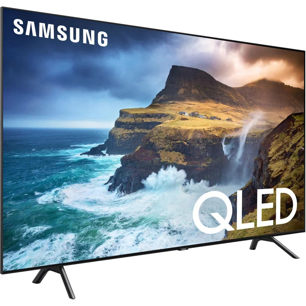 QN65Q70RAFXZA 65 inch Q70 QLED Smart 4K UHD TV 2019 Model Bundle with 60W Soundbar with Subwoofer, 2x HDMI Cable, 6-Outlet Surge Adapter, Flat Wall Mount Kit and Monitor Cleaner