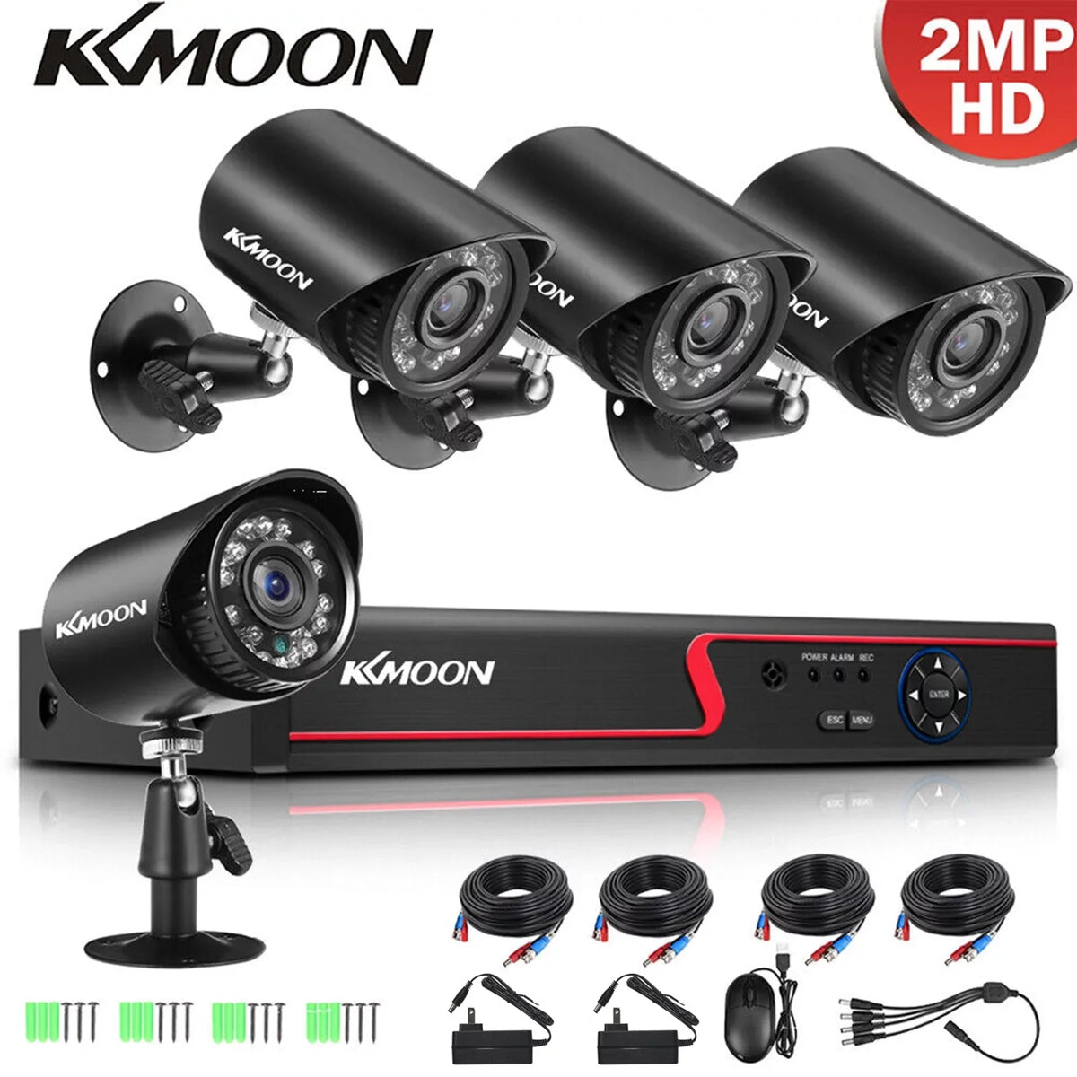 KKmoon 4CH 1080P Full HD DVR Video Recorder & 4 Camera Set - AHD/Analog/TVI/CVI/ DVR CCTV Digital Video Recording System with P2P Remote Phone for Home Office