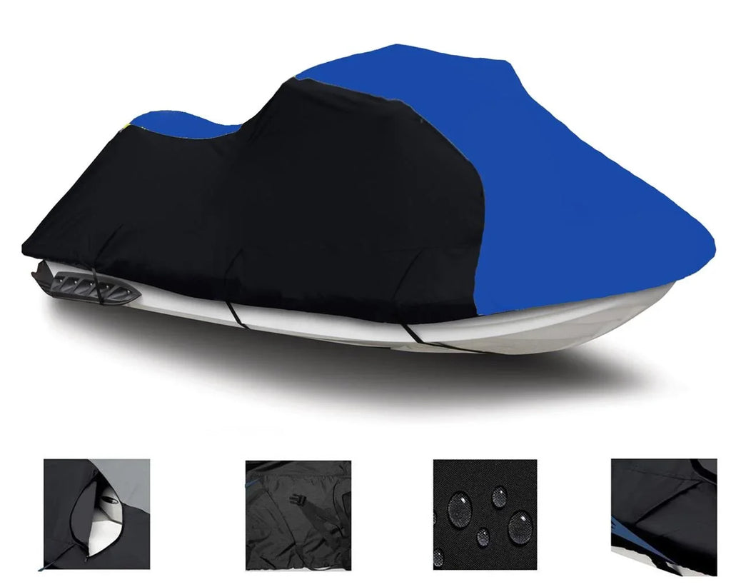 BLACK / BLUE HEAVY-DUTY, TOP OF THE LINE Cover Compatible for Polaris Pro 1200 2000 2001 Jet Ski Cover Fluid Boat Covers 1-2 Seater