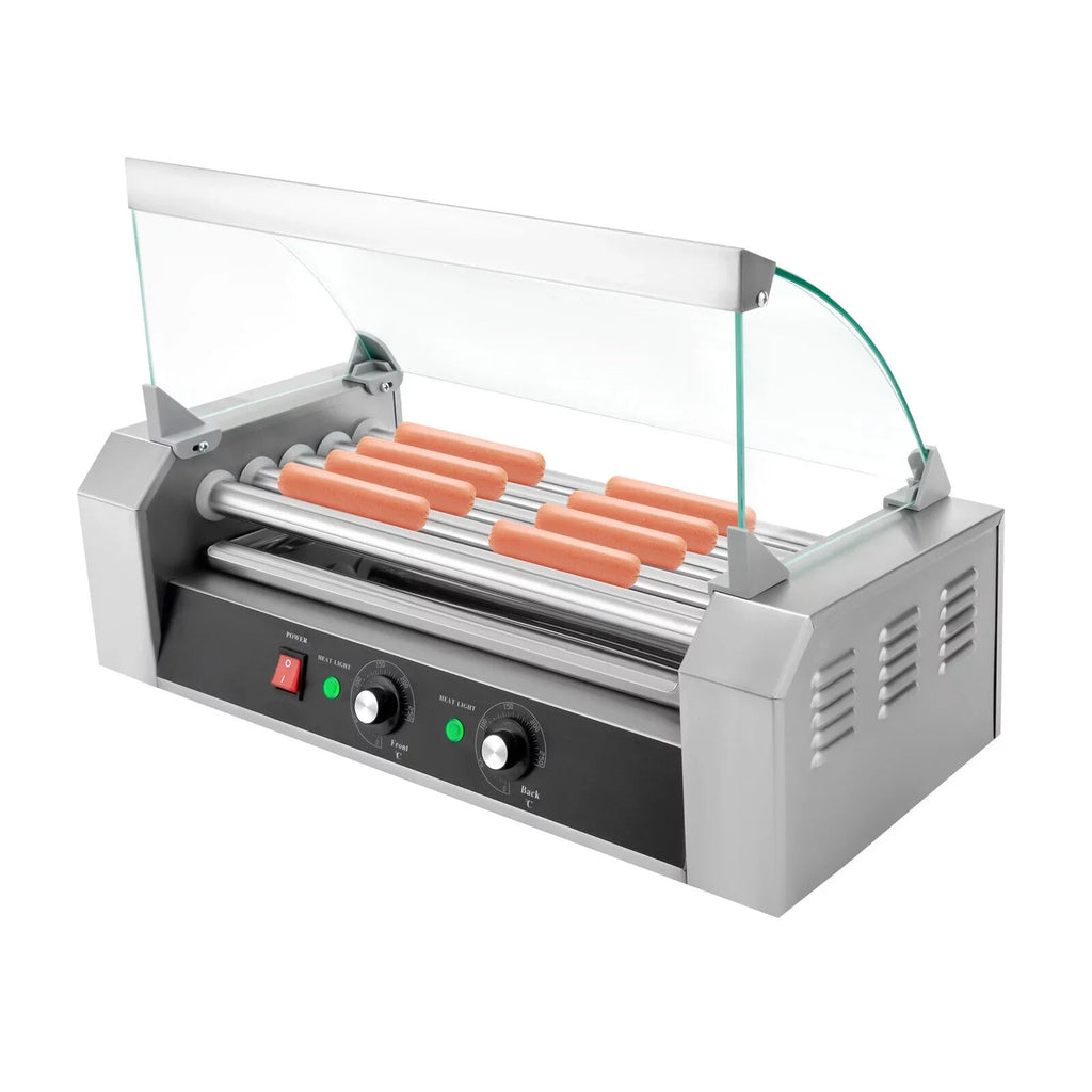 DENEST 110V Sausage Grilling Machine Set 12-Hot Dog Holds 0-250℃ W/5 Stainless Rollers