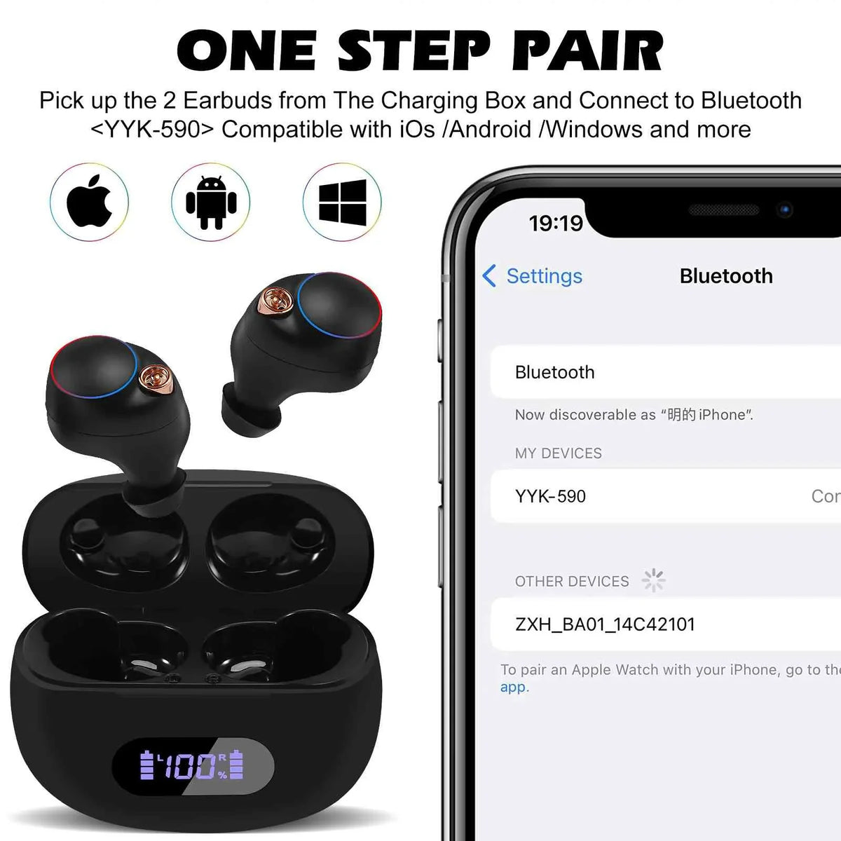 UrbanX True Wireless Bluetooth Earbuds + Charging Case, Black, Dual Connect, IPX5 Liquid Resistance, Bluetooth 5.2 Connection, Balanced, Bass Boost Compatible with OnePlus Ace 2