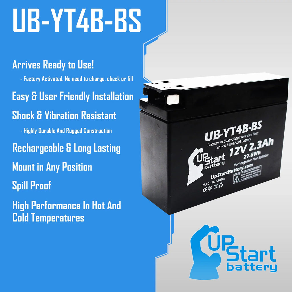 2-Pack UpStart Battery Replacement 2012 Yamaha SR400 (FI) 400CC Factory Activated, Maintenance Free, Motorcycle Battery - 12V, 2.3Ah, UB-YT4B-BS
