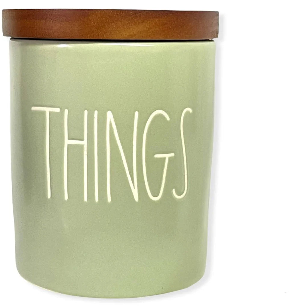 Rae Dunn By Magenta THINGS LL Font Canister Small Round Container Light Green