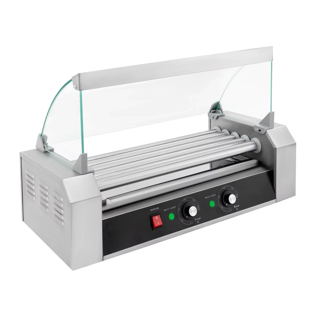 DENEST 110V Sausage Grilling Machine Set 12-Hot Dog Holds 0-250℃ W/5 Stainless Rollers