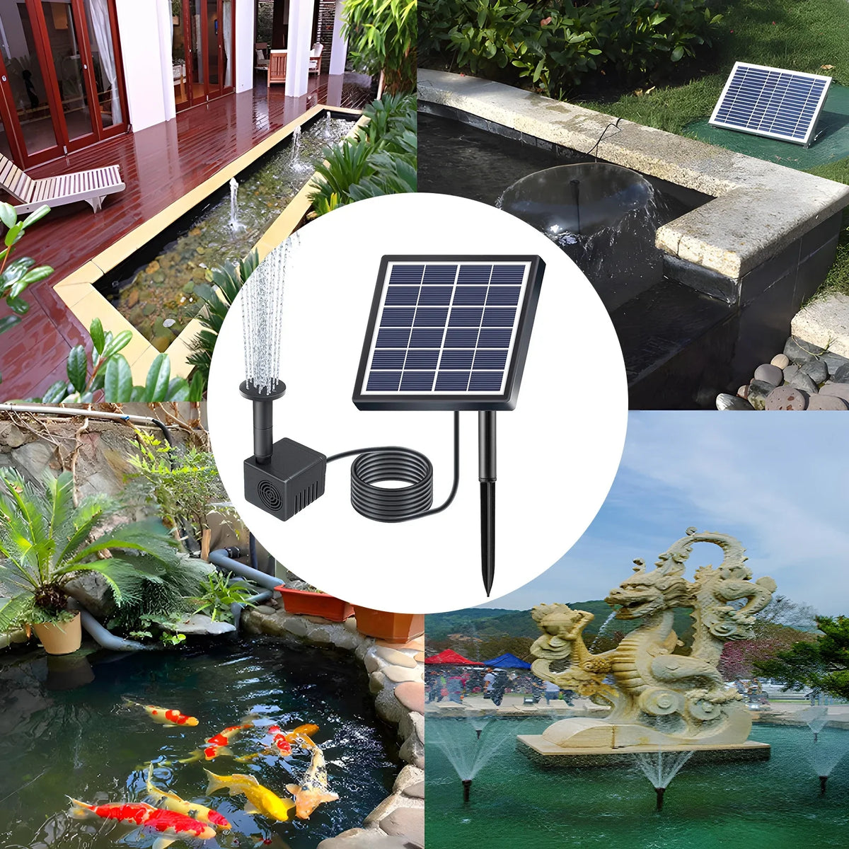 Fountain,And Stakes Solar Rate Submersible Fluid With 8 Nozzles Pump With 8 Powered Pond Pump 160l/h Rate Nozzles 9.84ft Fluid Pond/pool/fish Stakes Solar Powered 1.5w Pond Pond Dsfen